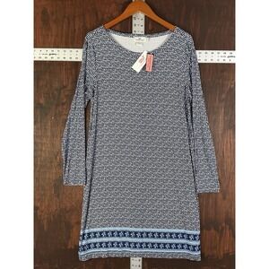 Vineyard Vines PopOver Shift Sheath Shirt Dress Dots Floral Blue Women Large NEW